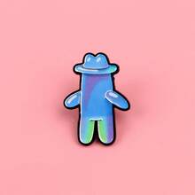 蓝色泡泡人珐琅徽章卡通牛仔帽人物胸针翻领别针徽章背包服装配饰珠宝礼品 - 藍色 - 查看 6