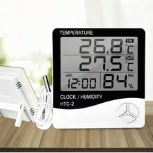 Nhiệt kế và ẩm kế kỹ thuật số LCD HTC-2, thiết bị đo nhiệt độ và độ ẩm trong nhà/ngoài trời, trạm thời tiết có đồng hồ. - Nhiều màu - Xem 3