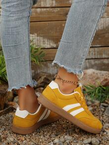 女士休闲百搭豹纹印花运动鞋，时尚醒目舒适橡胶软底运动鞋，透气轻便拼接女士运动鞋 - 黃色 - 查看 4
