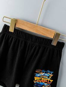 男童休闲汽车图案T恤短裤套装，夏季 - 杏色 - 查看 5