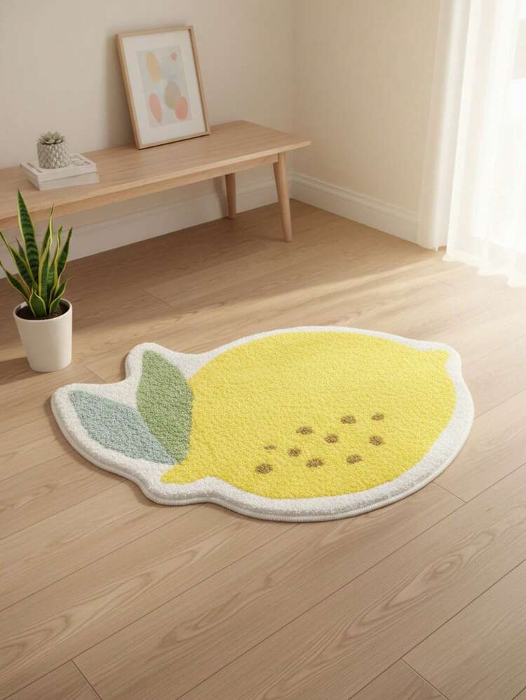 1pc Lemon Shaped Carpet, Minimalist & Cute Carpet For Living Room, Bedroom, Bathroom Mat, Doormat, Small Rug, Carpet, Mat, Home Decor, Area Rug, Outdoor Mat, Washable Carpet - Multicolor - View 3