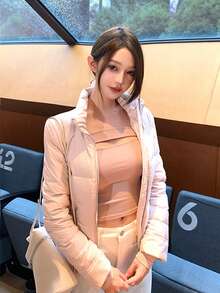 Hollow Out Off-Shoulder Long Sleeve Slim Fit Minimalist Fashion T-Shirt - Pink - View 6