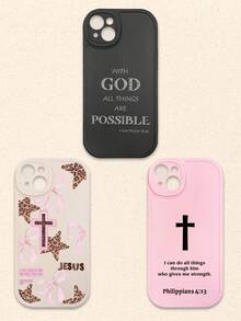 3件套基督教圣经经文手机壳，印有励志宗教语录和十字架图案的软TPU手机壳，黑色/粉色/白色可选，基督教信仰礼物，适合日常生活和教会活动，兼容和Galaxy，国际版，非国内版 - 彩色 - 查看 62