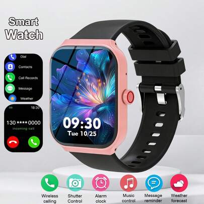 بطارية جديدة 260 ملي أمبير ساعة ذكية بشاشة تعمل باللمس كاملة، مع إمكانية الاتصال والرسائل، متعددة الوظائف لتتبع اللياقة البدنية مع منبه، آلة حاسبة، تقويم وطقس، هدية مثالية لعيد الحب