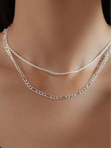 Tkool 2pcs Classic Chain Necklace, Layered Furry Caterpillar Chain Necklace, Suitable For Daily Wear - Silver - View 2