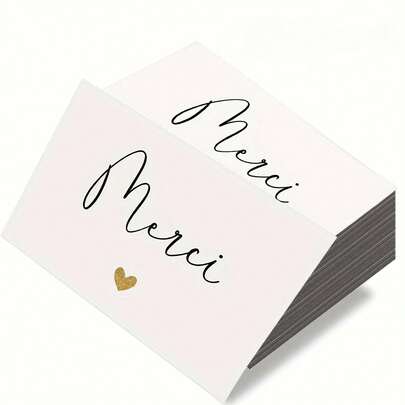 25/50 Pcs French-Style Thank You Cards With Elegant Heart Design & "Merci" - Suitable For Birthdays, Weddings, Corporate Gifts, Online Store Packaging - French Language Gratitude Notes For All Occasions