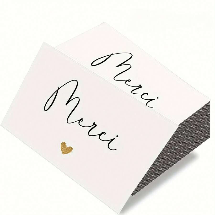 25/50 Pcs French-Style Thank You Cards With Elegant Heart Design & "Merci" - Suitable For Birthdays, Weddings, Corporate Gifts, Online Store Packaging - French Language Gratitude Notes For All Occasions - Multicolor - View 1