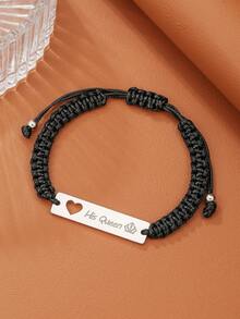 1件不锈钢雕刻几何镂空心形编织手链 - 黑色 - 查看 17