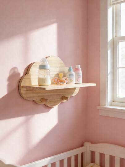 1pc Cloud-Shaped Wooden Wall Mounted Storage Rack, Bedroom/Living Room Decor Wall Shelf, Cloud Partition Storage Rack, Wooden Bookshelf, Children's Room Wall Hanging Decor Rack