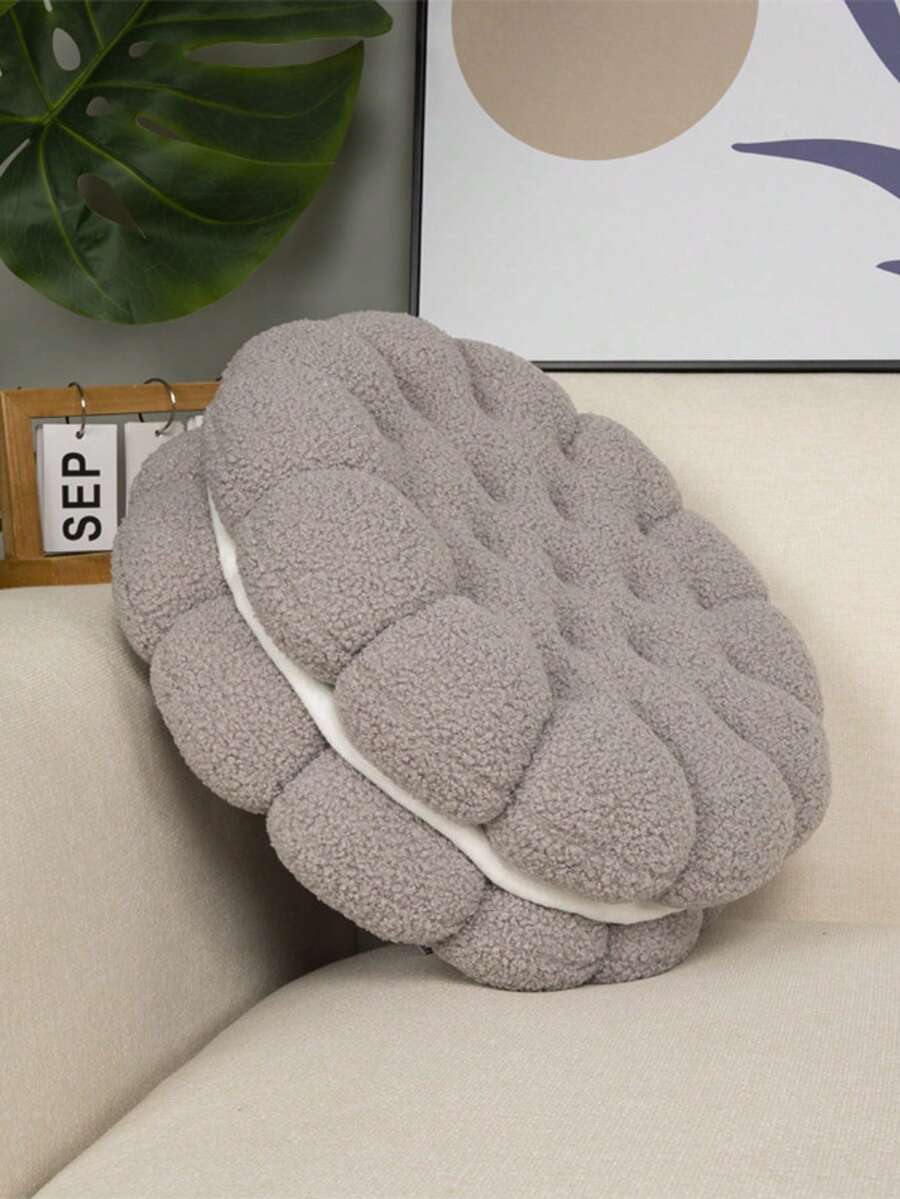 1pc Realistic Cream-Filled Cookie Cushion, Light Gray, Soft Lamb Fleece Material, Cute Atmosphere Seat Cushion For Living Room, Bedroom, Sofa, Window, Plump And Soft Chair Pad, Great Gift - Light Grey - View 1