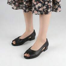 Zapatos de verano para mujer - Nuevo diseño con punta de pez, talón cubierto y tacón ancho - Bailarinas elegantes y cómodas para uso diario, perfectas para un estilo casual sofisticado en la ciudad, Sandalias de tacón para mujer - Negro - Ver 4