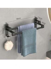 1pc No Drill Double-Layer Self-Adhesive Bathroom Shower Towel Rack, 2-Bar Towel Holder - Grey - View 10