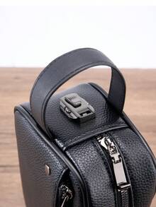 HOVI'S Men Clutch Bag Black Pebbled PU Leather - Dual Zipper & Password Lock Design Hand Strap Large Capacity Phone & Essentials Holder Anti-Theft Business Casual New Year Gift Valentine's Day Gift - Black - View 6