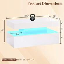 40 Inch Modern LED Coffee Table With RGB Lights - High Gloss Rectangular, Two-Tier Storage, Minimalist - trắng - Xem 9