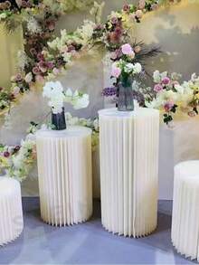 1/3/4pcs Paper Board Pedestal Stand, Foldable Column Stand, Wedding Prop, Floor Display Pillar, DIY Base Box With Round Top Foldable Paper Tube Column Base, Material: Paper, Load Bearing Capacity: 20kg - White - View 5