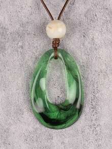 1件波西米亚风长项链，时尚百搭深绿色树脂圆盘串珠吊坠项链，情侣礼物，音乐节送给男友/女友的礼物 - 黑色臘繩 - 查看 14