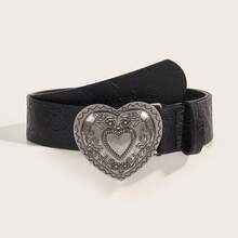 1pc Women's Retro Carved Heart Print Western Style Denim Belt, Versatile For Jeans And Dresses - Multicolor - View 3