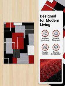 1 pieza Alfombra moderna de estilo nórdico con patrón geométrico, alfombra lavable antideslizante de lana sintética, adecuada para sala de estar y dormitorio - Multicolor - Ver 9