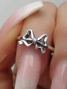 1pc Vintage Silver Boho Style Bowknot Ring, Everyday Wear - Bạc cổ - Xem 8