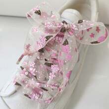 1双梦幻樱花蕾丝鞋带，扁平鞋带，适用于帆布鞋、运动鞋、小白鞋，春夏款 - 網紗櫻花款 - 查看 2