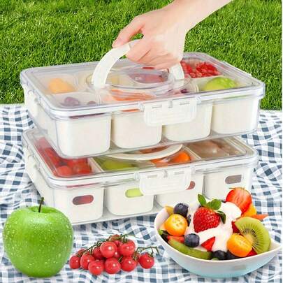 Hộp đựng đồ ăn nhẹ 2/4/8 ngăn, Khay đựng thịt du lịch di động có nắp đậy, Hộp đựng thực phẩm để tủ lạnh, Hộp đựng trái cây và đồ ăn nhẹ, Hộp đựng chia ngăn, Hộp đựng salad, Giữ thực phẩm tươi lâu hơn, Phụ kiện nhà bếp, Chuẩn bị bữa ăn, Dụng cụ nhà bếp