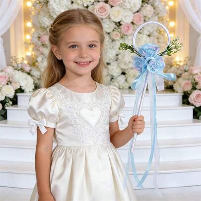 Wedding Flower Girl Wand Handmade Fairy Wands Magic Floral Wand With Heart Silk Ribbon For Woodland Wedding Bridal Shower Birthday Party