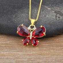 Classic Romantic Butterfly Crystal Zirconia Pendant Necklace 7 Colors For Women Girls Fashion Cute Aesthetic Clavicle Chain Jewelry - Pendant Necklace - View 14