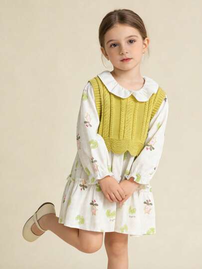 Balabala 2pcs Girls Dress Set, Cute Outfit, Autumn New Arrival
