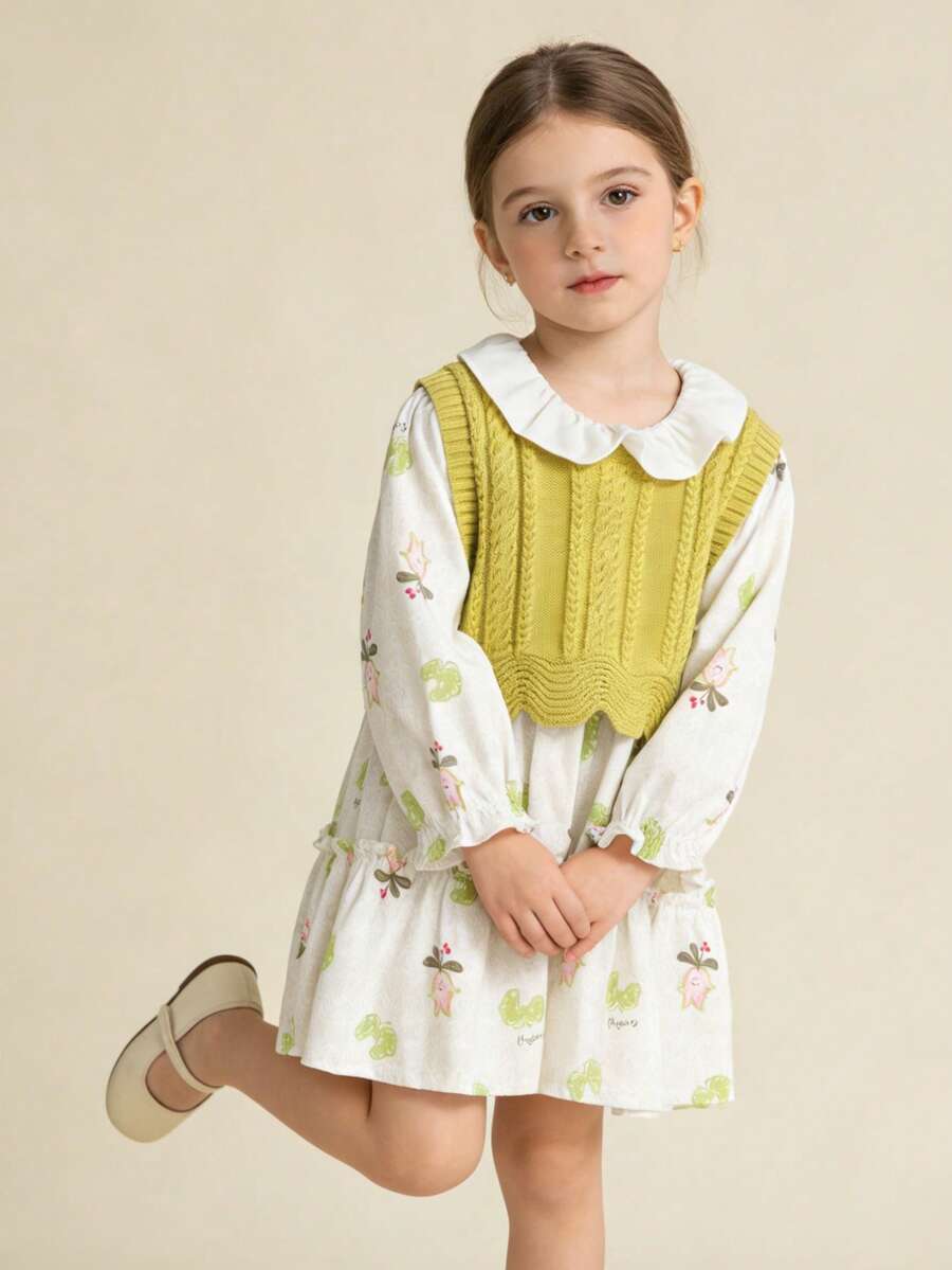 Balabala 女童连衣裙两件套，可爱套装，秋季新品 - 白色調 - 查看 1