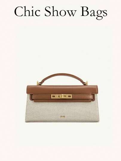 This New Luxury Lightweight Handbag Launched In 2025 Features A Brown And White Color Block Design, Combining Leather And Woven Patterns To Enhance The Tactile Feel. Vintage Metal Hardware And Refined Buckles Make It Both Elegant And Practical, Suitable For Hand-Carrying.