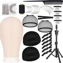 22 Inch Canvas Wig Head With Stand Canvas Mannequin Head With Wig Head Stand Manikin Head Block Set For Wigs Trimming Making Display With T Pins Set - Multicolor - View 13