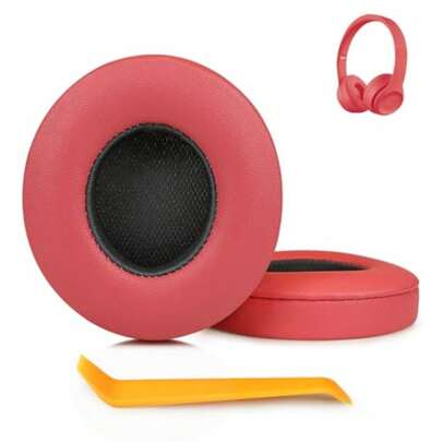 Earpads Replacement For  Solo 2 Solo 3 Wireless On-Ear Headphones Solo2 Solo3 Ear Pads Cushions With Noise Isolation Memory Foam Soft Protein Leather  Red
