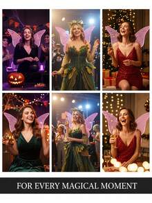 女士/女孩仙女翅膀，闪亮蝴蝶翅膀服装，透明天使翅膀，适合万圣节、角色扮演、生日派对、音乐节服装、装饰配饰 - 粉色 - 查看 4