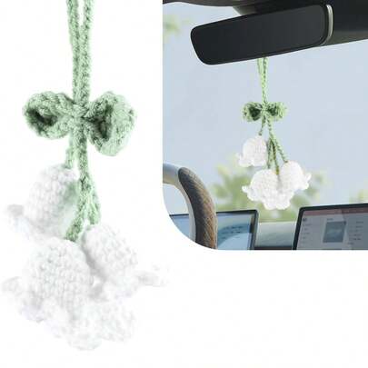 1Pc Crochet Bell Flower Pendant, Creative Knitted Orchid Flower Keychain Charms, Knitting Bellflower Hanging Ornament For Bag Car Rear View Mirror Keychain Decor