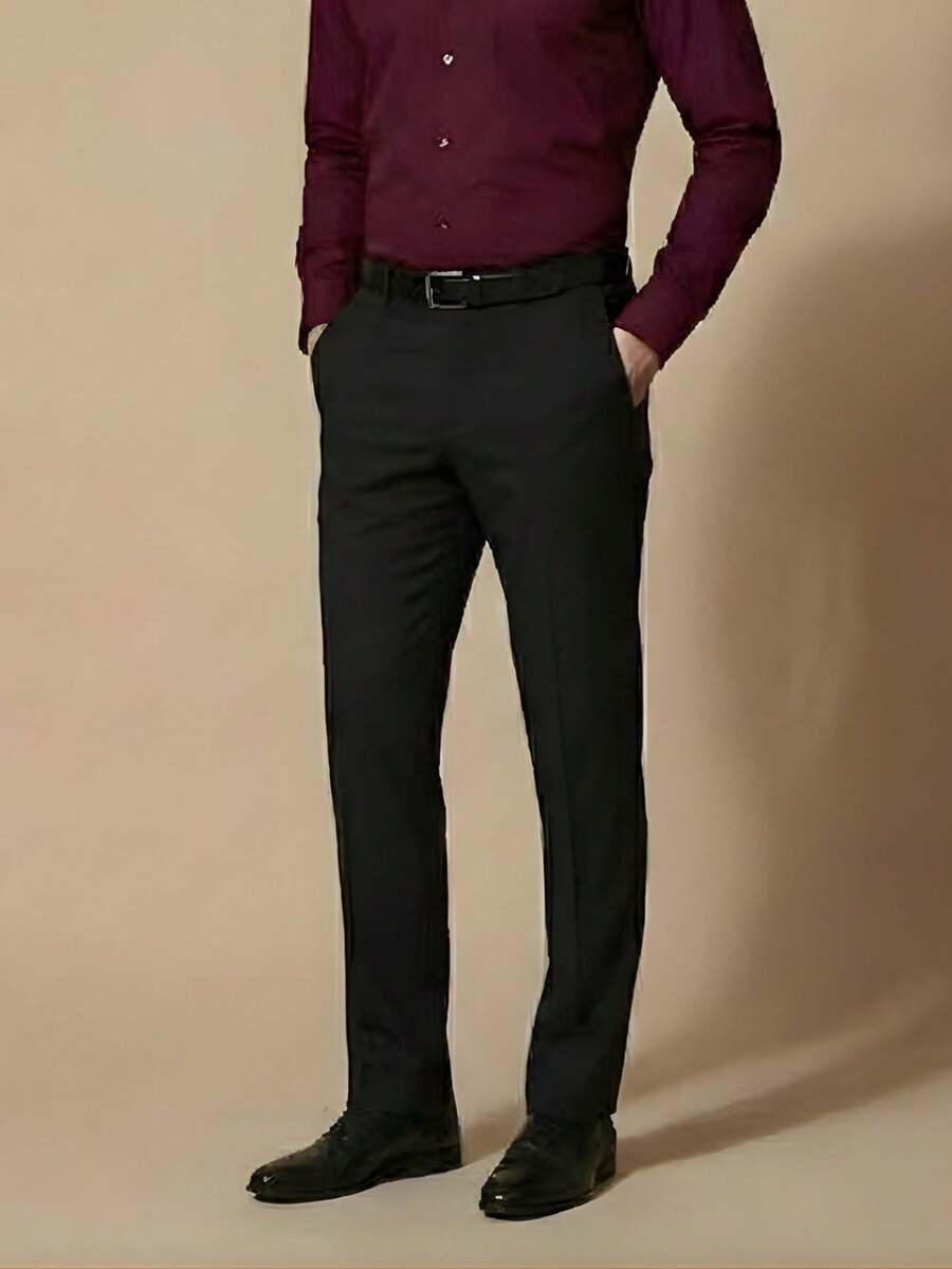 pthirillo Men's Tailored Slim Fit Executive Dress Pants, Smart Casual Style, Oxford Polyester Fabric, Classic Formal, Lightweight And Refined - 黑色的 - 查看 1