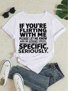 Women's Short Sleeve Graphic T-Shirt Casual Funny Slogan Print Tee Round Neck Loose Fit Summer Top  Daily Wear Fashion Tees With "If You're Flirting With Me..." Humorous Design - 白色 - 查看 4
