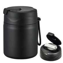 17oz Soup Thermo For Hot Food Insulated Food Jar With Spoon Thermo Hot Food Lunch Container Wide Mouth Leakproof Stainl Steel Lunch Box For School-Black - Black - View 2