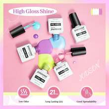 JODSONE 12 Bottles Of Gel Nail Polish Set Glossy Top Coat Base Coat Gel Polish Ideal For Holiday Gift Giving - ColorE - 查看 5