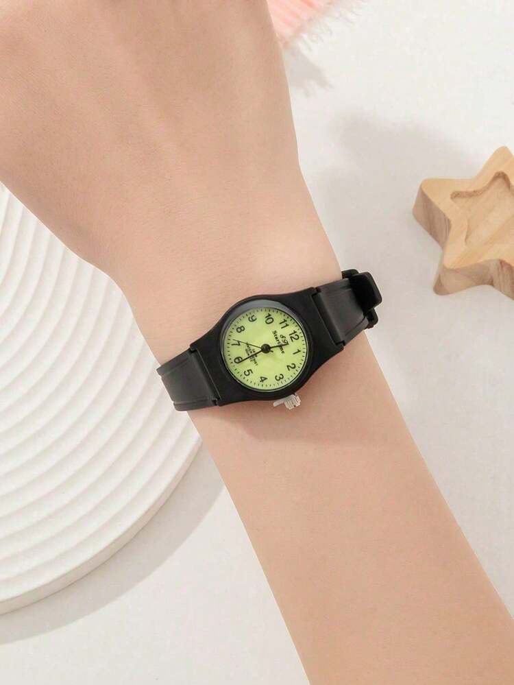 1pc New Minimalist Black Quartz Watch, TPU Strap, Battery Powered, Ideal Back-To-School Gift - Black - View 5