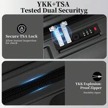 YSTYLE 這款五件式行李箱有多種顏色可選，採用ABS材質，配備密碼鎖和靜音多向輪。適合商務旅行、隨身行李和學習旅行。 - 黑色 - 查看 6