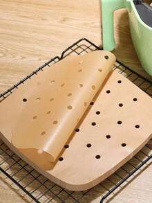 Gói 50/100 tờ giấy lót nồi chiên không dầu, giấy nướng vuông 7,5 inch, giấy nướng dùng một lần có lỗ thoát hơi, thích hợp cho nồi chiên không dầu và nồi hấp tre, dụng cụ nhà bếp. - Nhiều màu - Xem 1