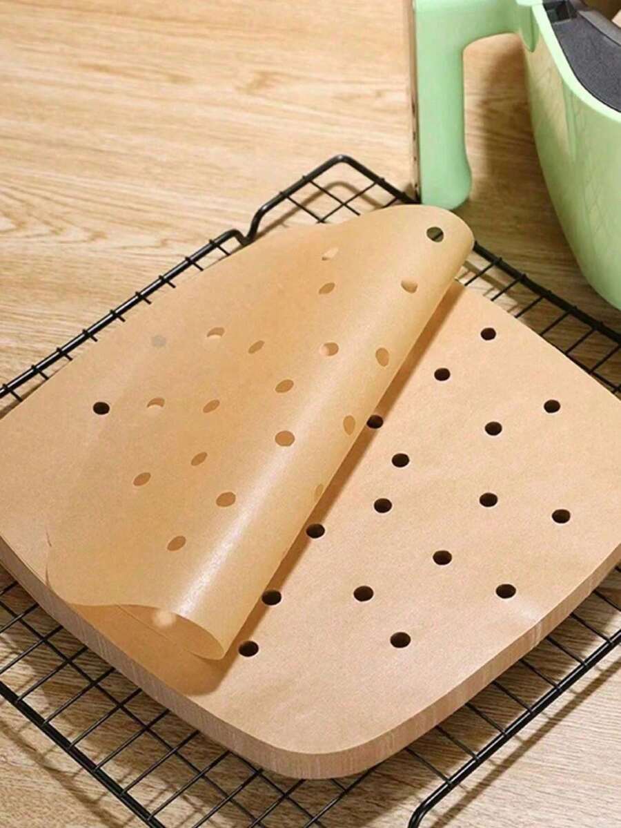 Gói 50/100 tờ giấy lót nồi chiên không dầu, giấy nướng vuông 7,5 inch, giấy nướng dùng một lần có lỗ thoát hơi, thích hợp cho nồi chiên không dầu và nồi hấp tre, dụng cụ nhà bếp. - Nhiều màu - Xem 1