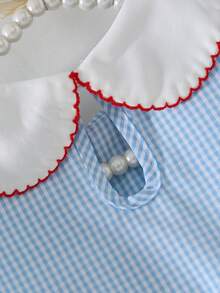 Toddler Girls' Peter Pan Collar Ruffle Hem Short Sleeve Heart Print Dress, Elegant & - Blue - View 4