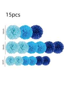15个蓝色纸花花环，纸花球装饰，婚礼派对装饰，6英寸、8英寸、10英寸纸花球悬挂装饰，海洋主题派对生日装饰，毕业典礼，婴儿派对，婚礼订婚派对纸花球天花板悬挂装饰，家居装饰 - 藍色 - 查看 14