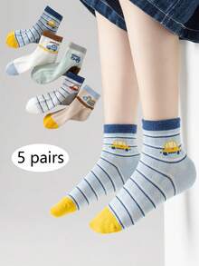 5双装儿童轻薄透气卡通中筒袜，休闲百搭可爱男女童袜，日常穿着及运动袜 - 彩色 - 查看 1