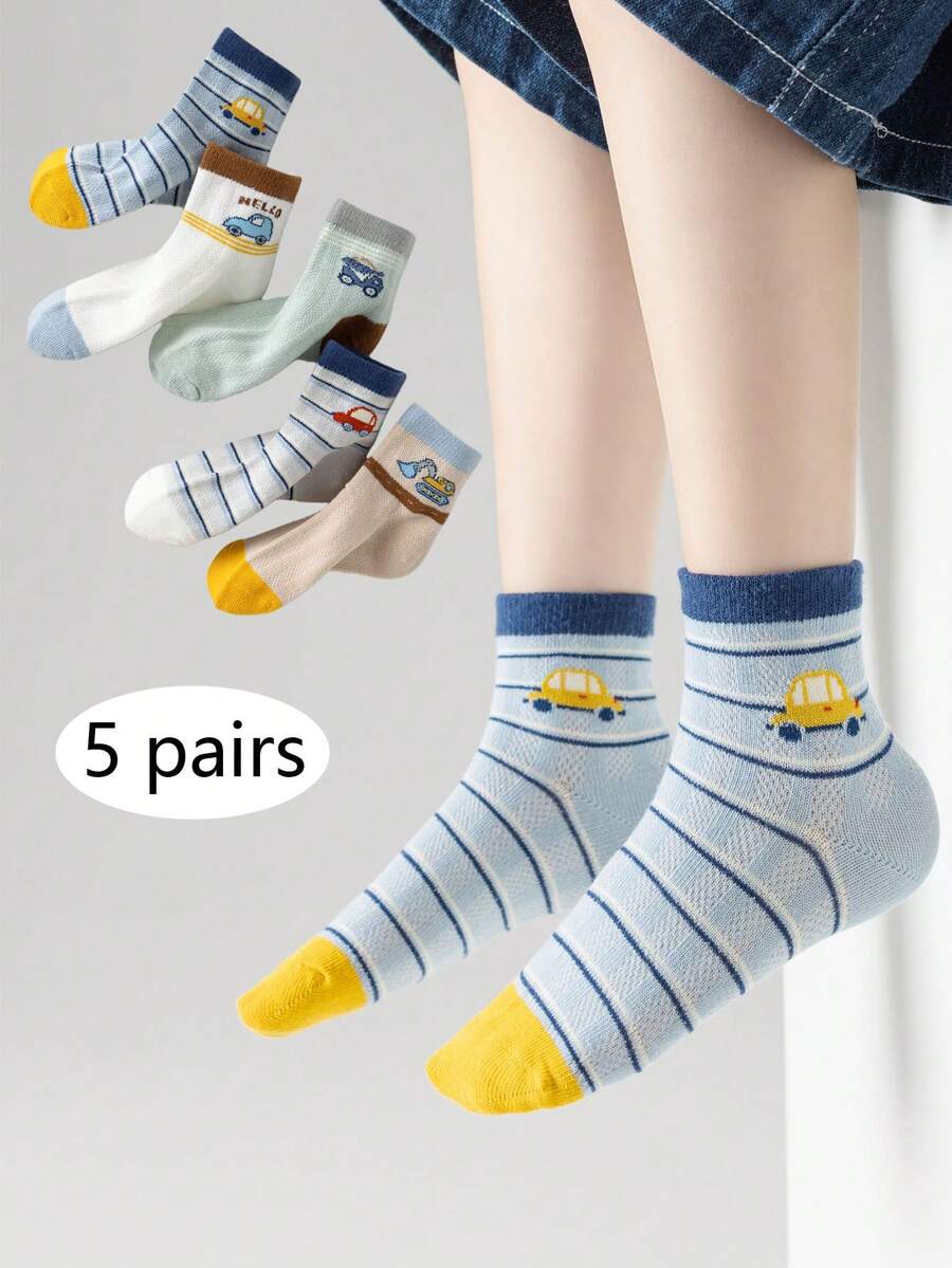5双装儿童轻薄透气卡通中筒袜，休闲百搭可爱男女童袜，日常穿着及运动袜 - 彩色 - 查看 1