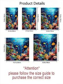 Ocean World Cartoon Series Bathroom Set - Bathroom Curtain, Polyester, Washable, 1pc/4pcs | Shower Curtain, Bath Mat, Toilet Seat Cover - A - View 4