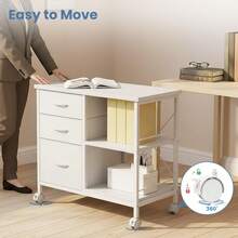 3 Drawer File Cabinet With Wheels Rolling Printer Stand With Open Storage Shelf Fabric Lateral Filing Cabinet For Home Office - A/White - View 4