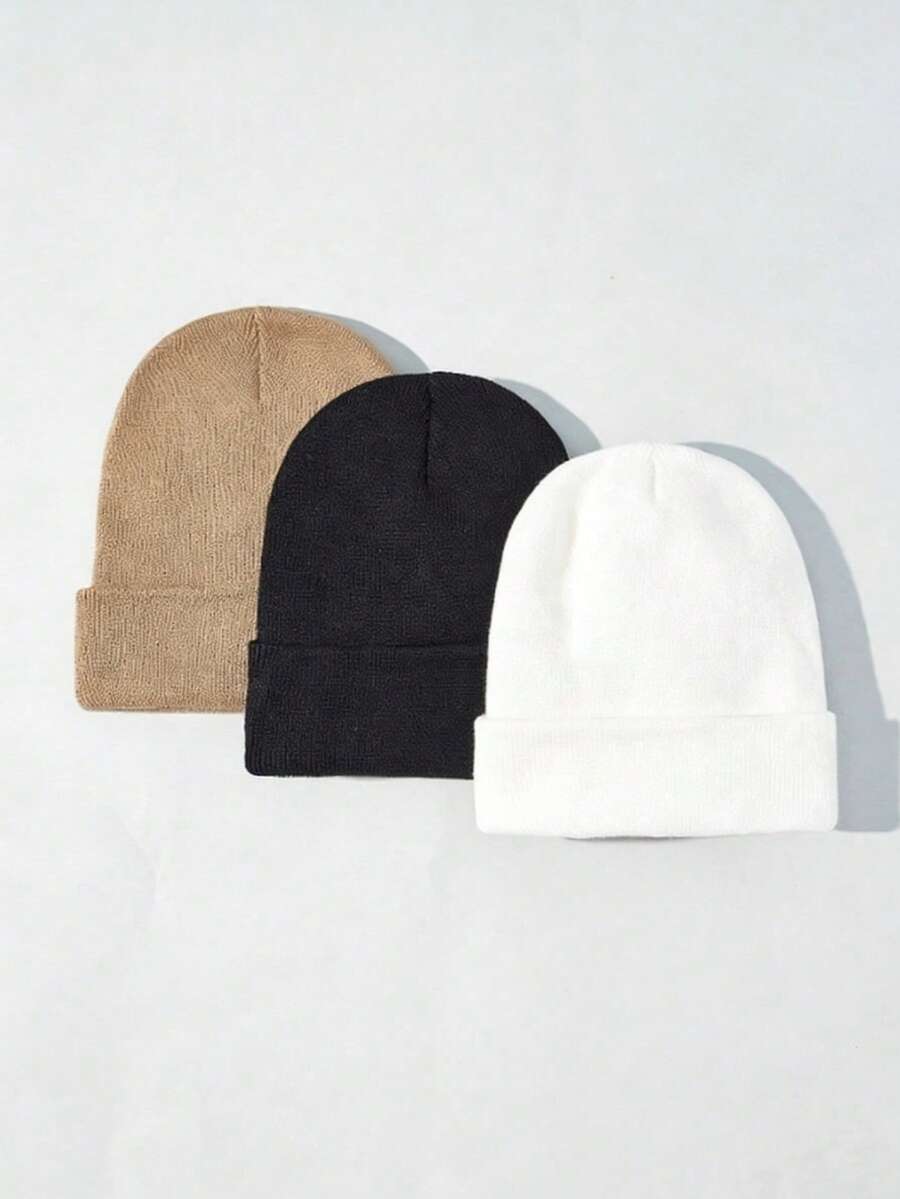 3 piezas Gorro de invierno unisex grueso y cálido de unicolor y de moda para mujer - Adecuado para el frío invierno y Halloween - Multicolor - Ver 1