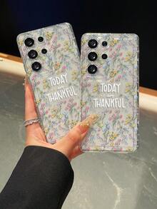 1个字母花卉图案，带气囊透明防摔手机保护壳，TPU材质，适合作为节日礼物送给男士和女士，兼容三星手机 - 無色 - 查看 7